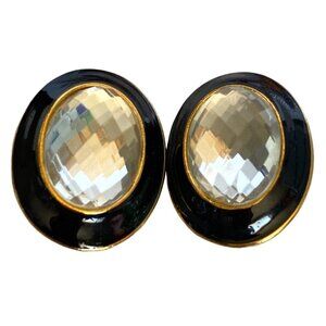 Anne Klein Couture vintage enamel & crystal oval maximalist statement earrings O
